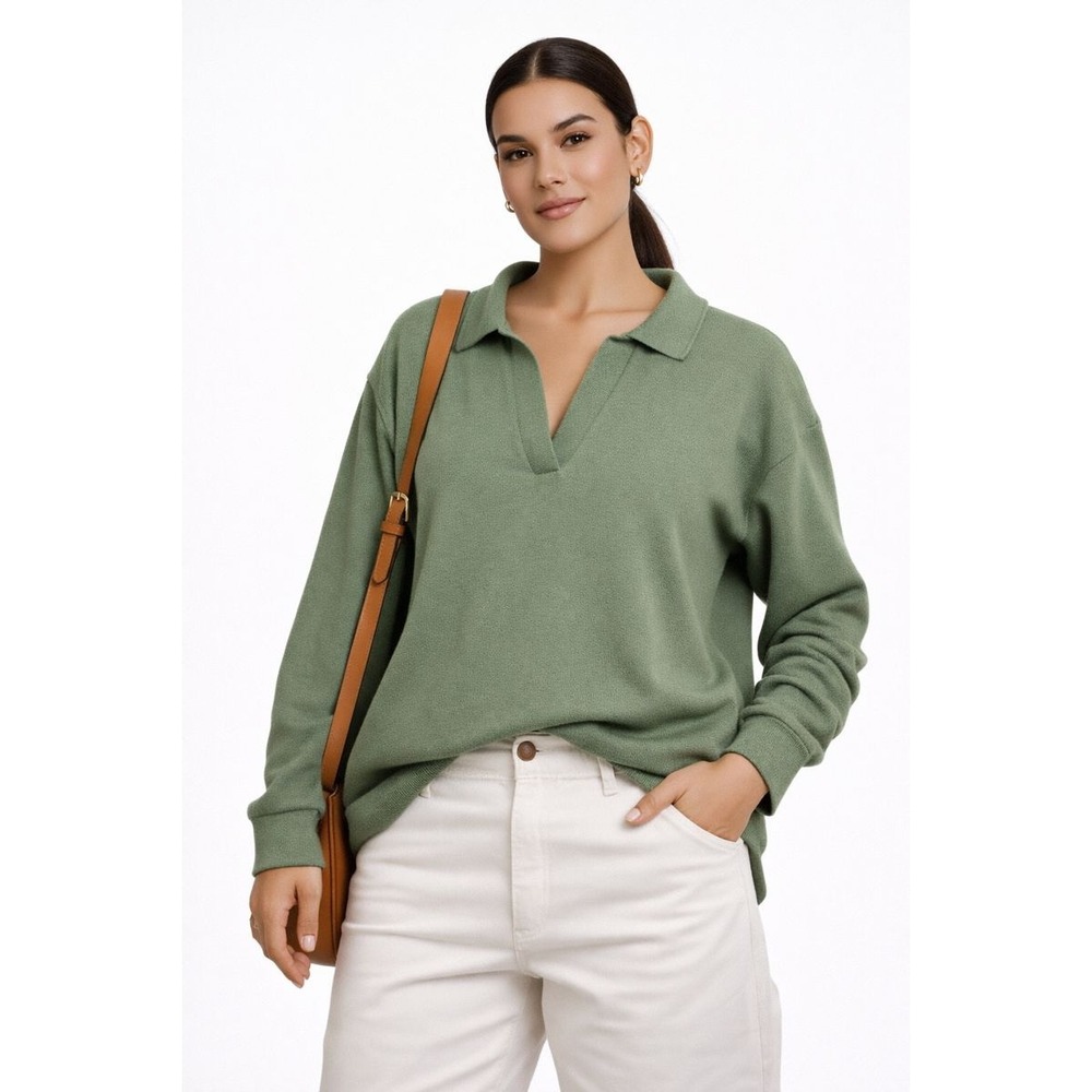 Aritzia The Group Babaton Green Waffle‎ Knit Collared Pullover Sweatshirt Size L